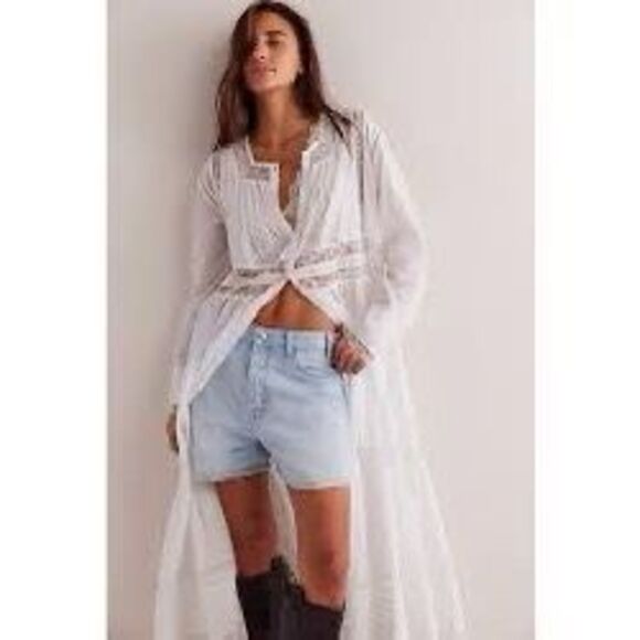 NWT Free People Womens Button Front Long Sleeve Keepsake Maxi Top Ivory Medium - Picture 4 of 13